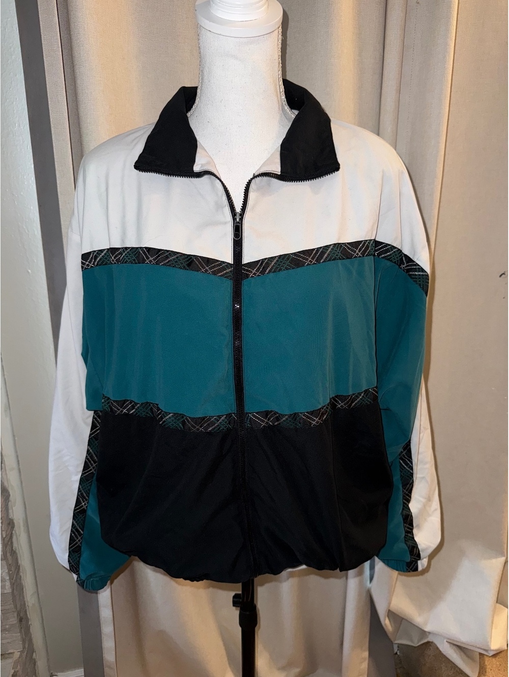 Teddi vintage Teal, White & Black Colorblock Jacket – Large